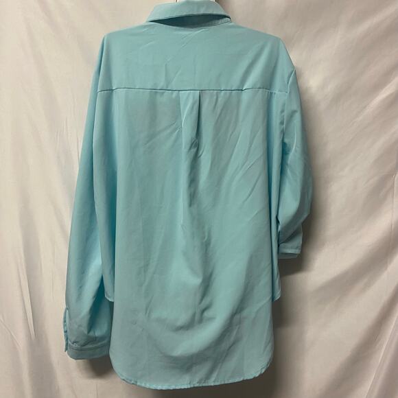 Teal Button Up Long Roll Tab Sleeve No Brand Tag XXL - Picture 2 of 6
